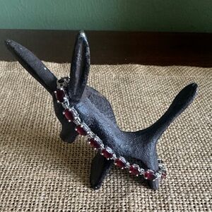 Sterling Silver 925 Tennis Bracelet Oval Red Faceted Glass Stones 7”